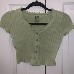 Women’s Ribbed Sweater Button Up Short Sleeve Crop Top